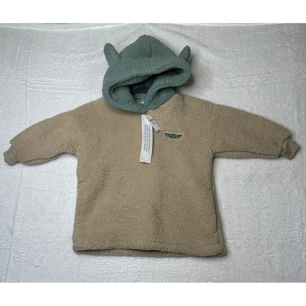 Gap Star Wars Grogu Sherpa Hoodie Toddler 4Y Tan Green Ears 516053-00-1